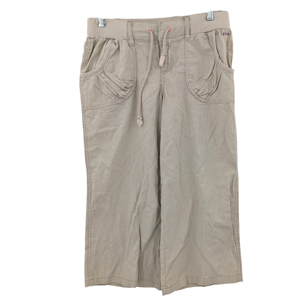 Le Tigre "The Classic" Linen-Blend Cropped Pants Khaki Wide-Leg Pull-On Y2K NWT